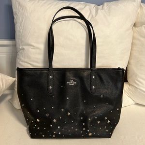 Coach tote black with gold/silver/teal embellishments